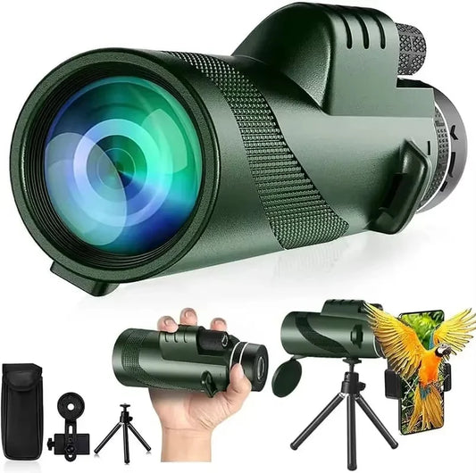 80x100 HD Monocular For Smartphone Adapter & Tripod Telescope With BAK4 Prism For Outdoor Camping ,Birdwatching, Hunting, Hiking