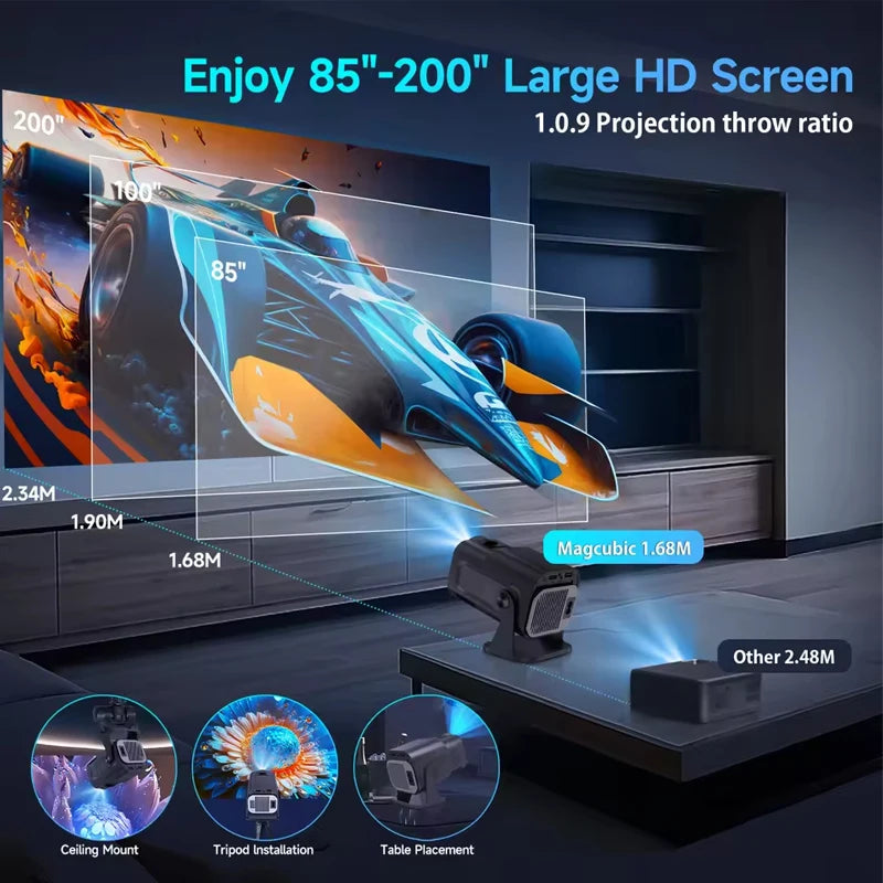 HY320 Mini Projector Native 720P Android 11, 4K Support Smart Video Projector, WiFi 6 BT5.2, Portable Home Theater Outdoor