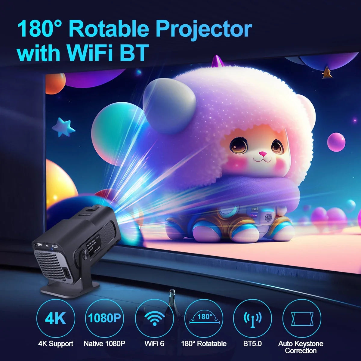 KaiAqua HY320mini Projector Android 11 390ANSI HD 4K Native 1080P Dual Wifi6 BT5.0 Cinema level Portable Projetor HY300 Upgrated