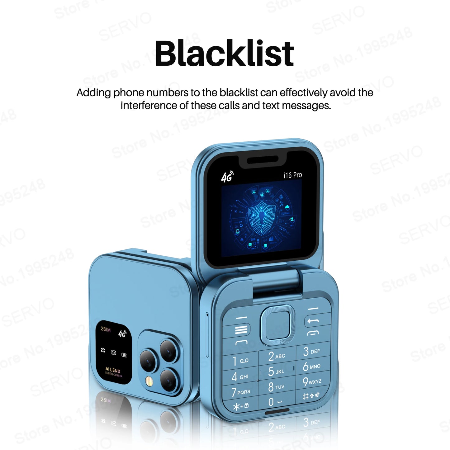 SERVO i16 PRO 2G GSM/4G LTE Foldable Mini Mobile Phone 2 SIM Card Speed Dial Magic Voice Flashlight 1.77''Screen Flip Cellphone