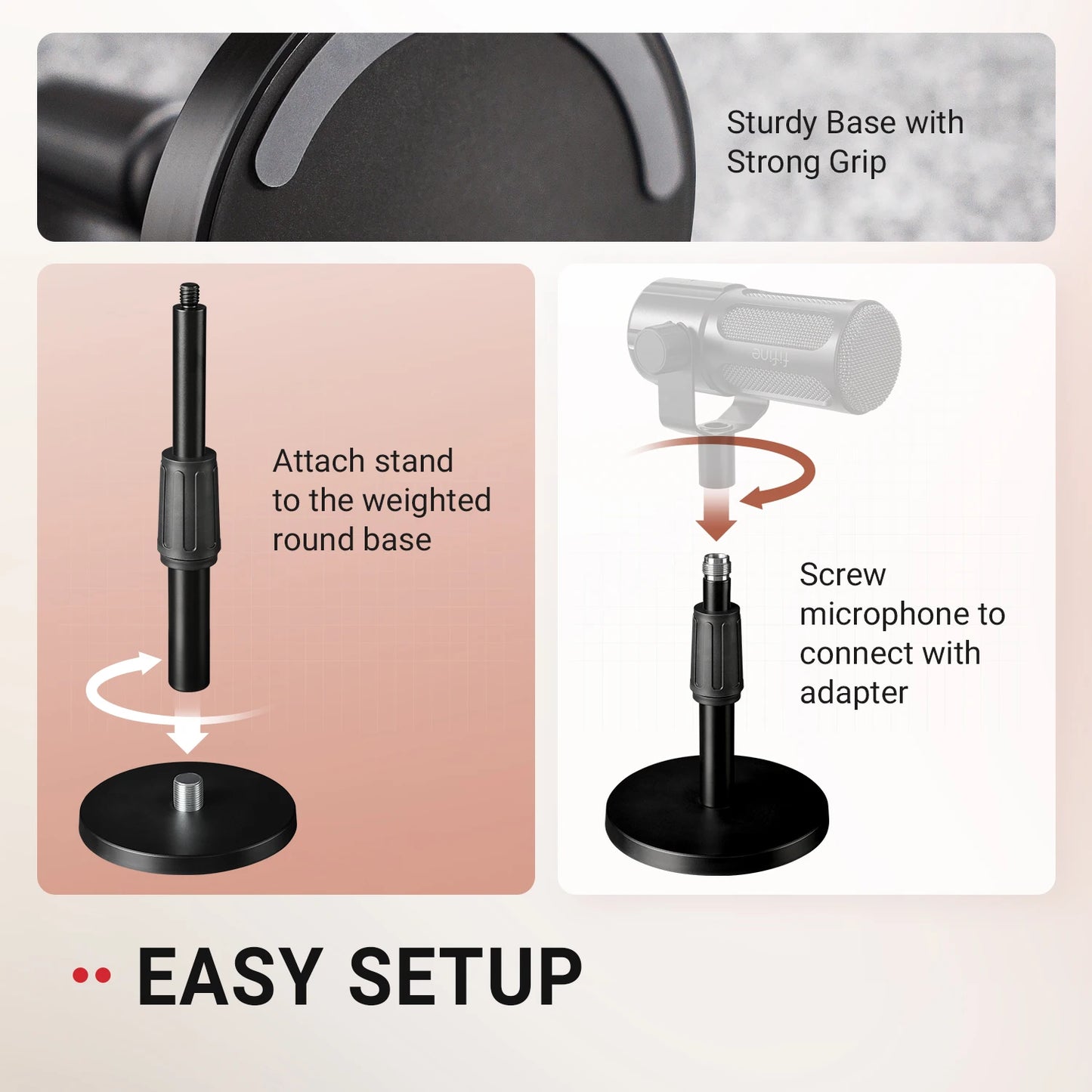 FIFINE BS1 Heavy Duty Metal Microphone Stand, Adjustable Table Mic Stand with 5/8" to 3/8" Adapter & Non-Slip Base for Recording