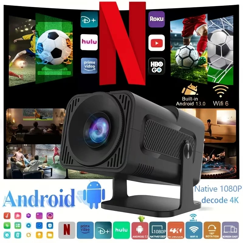 HY320 Mini Projector Native 720P Android 11, 4K Support Smart Video Projector, WiFi 6 BT5.2, Portable Home Theater Outdoor