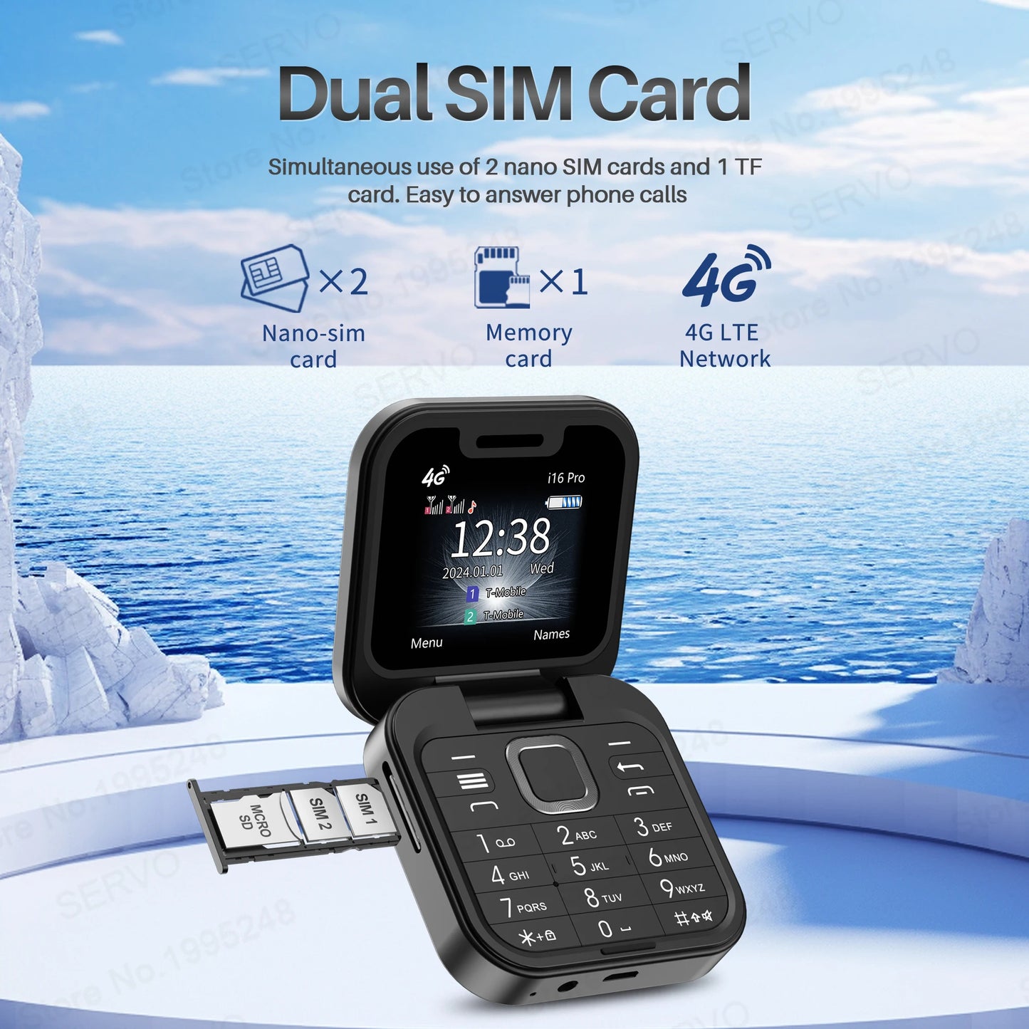 SERVO i16 PRO 2G GSM/4G LTE Foldable Mini Mobile Phone 2 SIM Card Speed Dial Magic Voice Flashlight 1.77''Screen Flip Cellphone