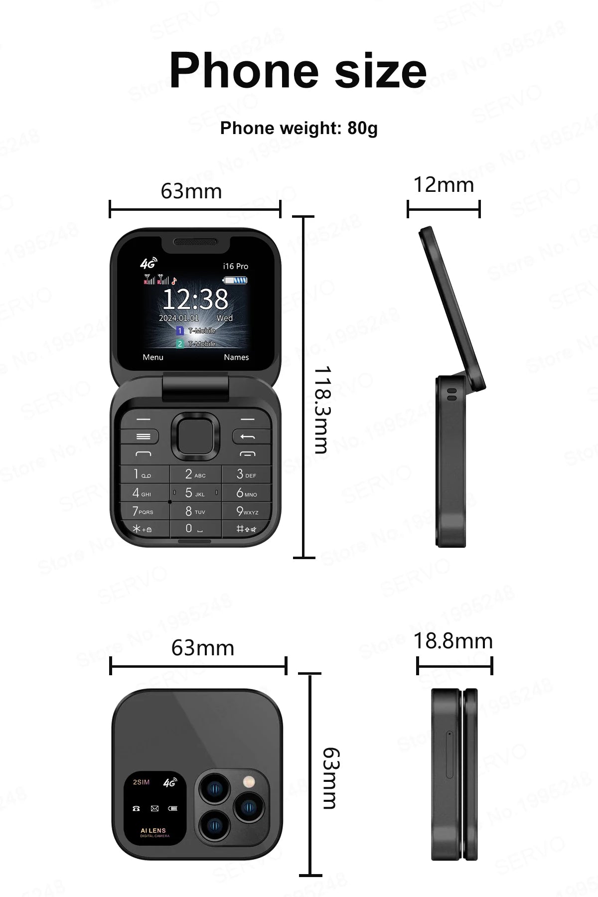 SERVO i16 PRO 2G GSM/4G LTE Foldable Mini Mobile Phone 2 SIM Card Speed Dial Magic Voice Flashlight 1.77''Screen Flip Cellphone
