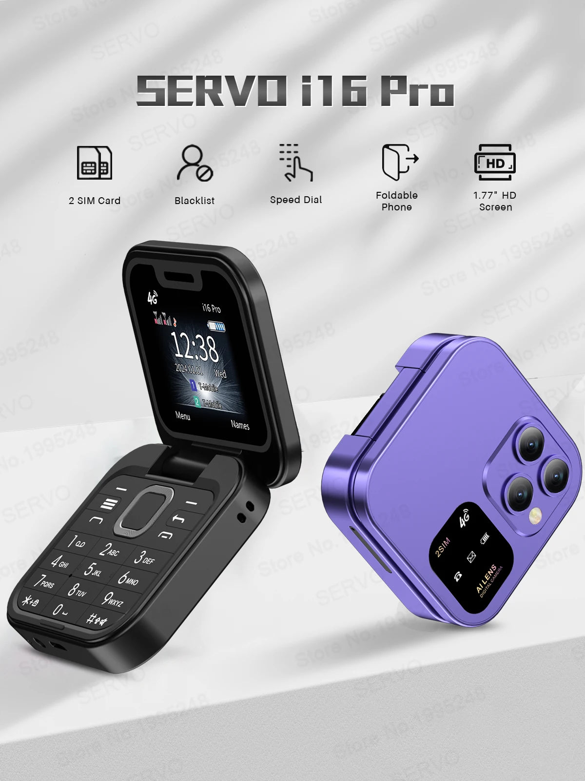 SERVO i16 PRO 2G GSM/4G LTE Foldable Mini Mobile Phone 2 SIM Card Speed Dial Magic Voice Flashlight 1.77''Screen Flip Cellphone