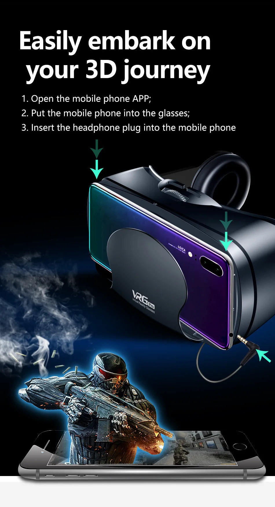3D Virtual Reality VR Glasses For iPhone Android Smartphone Cell Mobile Phone Helmet Headset Wirth Real Lenses Goggles Devices