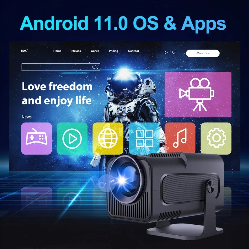 New HY320 Smart Projector 4K Full HD Android 1280*720P Dual Wifi Video Portable Outdoor Home HD LED Proyector Cine en Casa Pro
