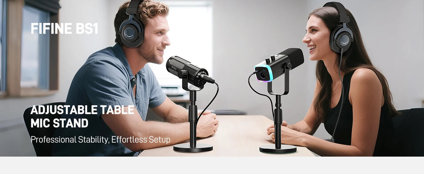 FIFINE BS1 Heavy Duty Metal Microphone Stand, Adjustable Table Mic Stand with 5/8" to 3/8" Adapter & Non-Slip Base for Recording
