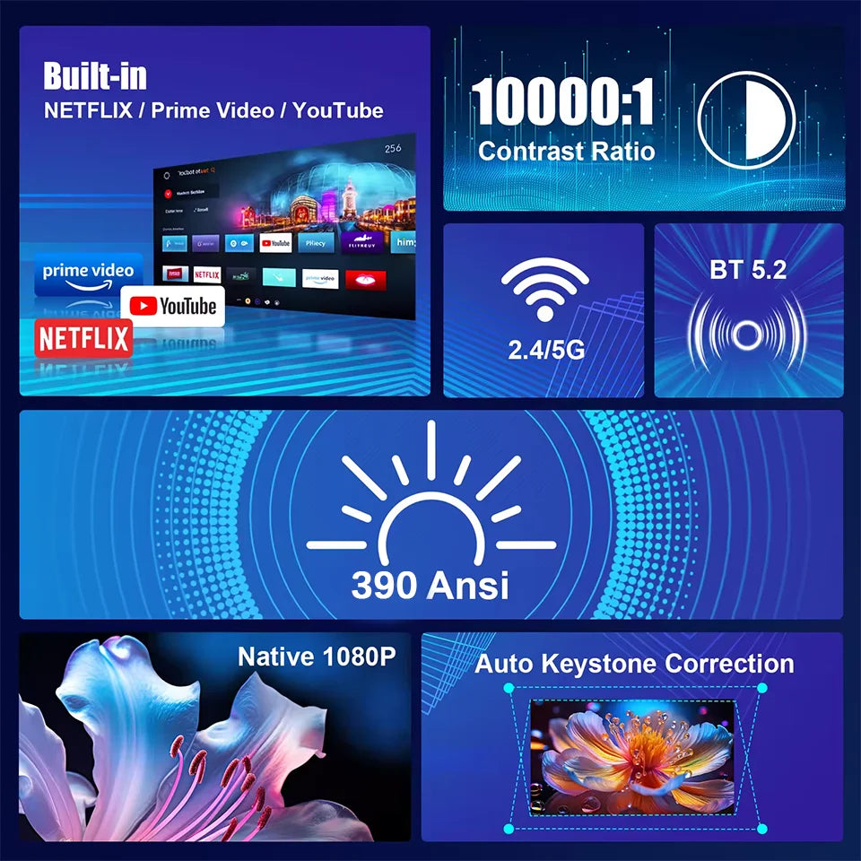New HY320 Smart Projector 4K Full HD Android 1280*720P Dual Wifi Video Portable Outdoor Home HD LED Proyector Cine en Casa Pro
