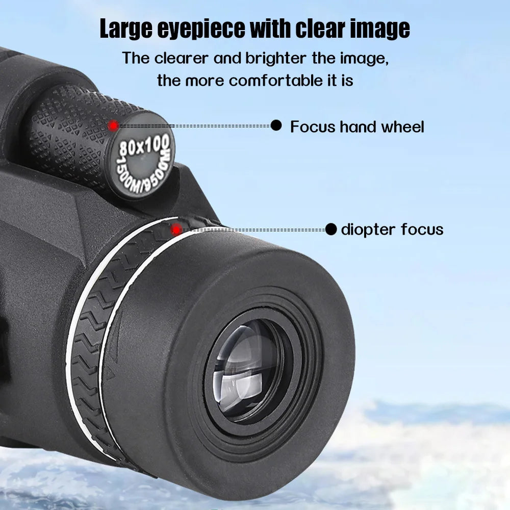 80x100 HD Monocular For Smartphone Adapter & Tripod Telescope With BAK4 Prism For Outdoor Camping ,Birdwatching, Hunting, Hiking