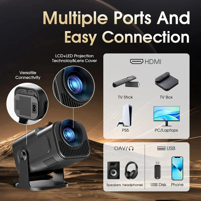 HY320mini Projector Android 11 390ANSI HD 4K Native 1080P Dual Wifi6 BT5.0 Cinema level Portable Projetor HY300 Upgrated
