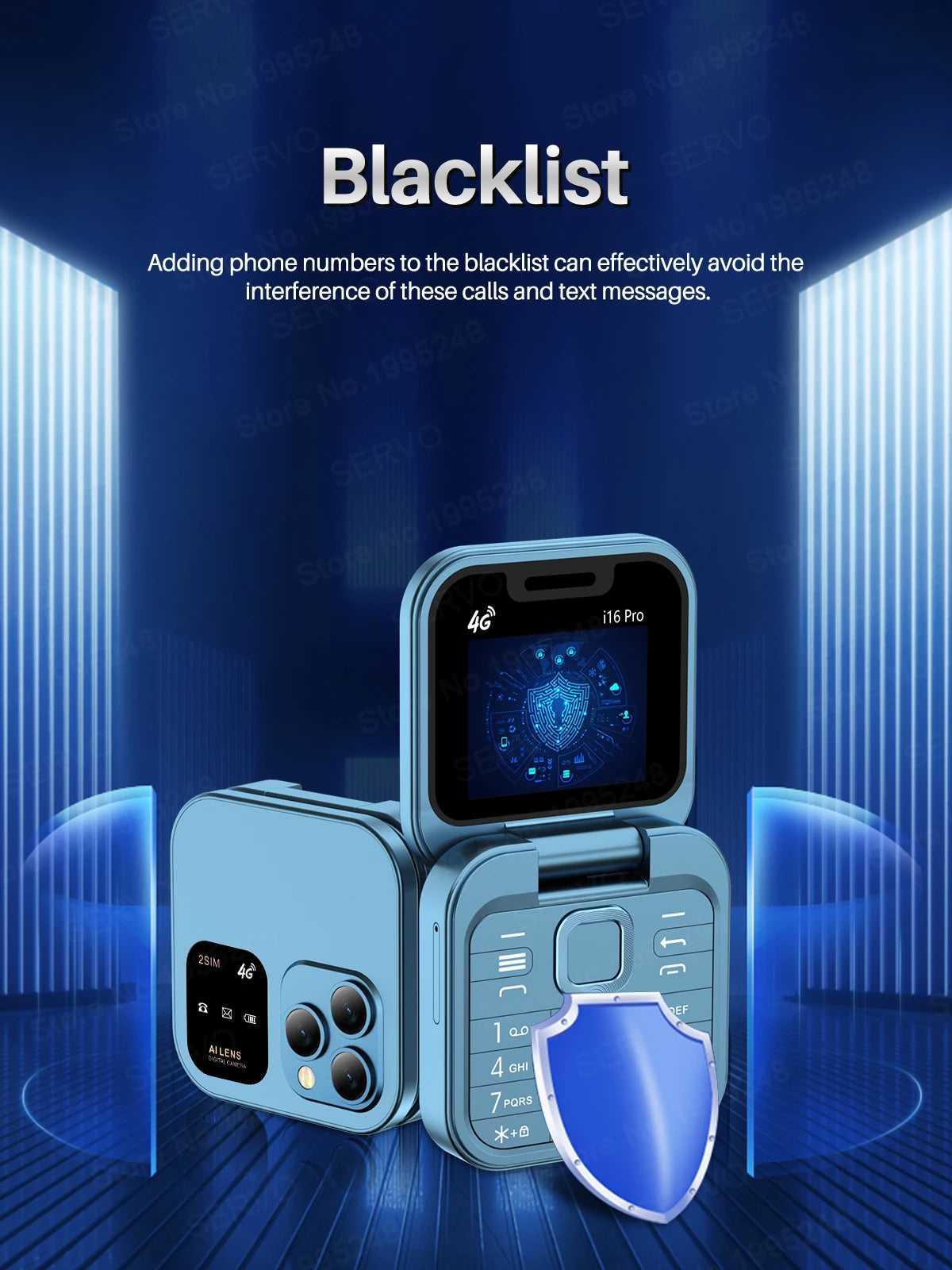 SERVO i16 PRO 2G GSM/4G LTE Foldable Mini Mobile Phone 2 SIM Card Speed Dial Magic Voice Flashlight 1.77''Screen Flip Cellphone