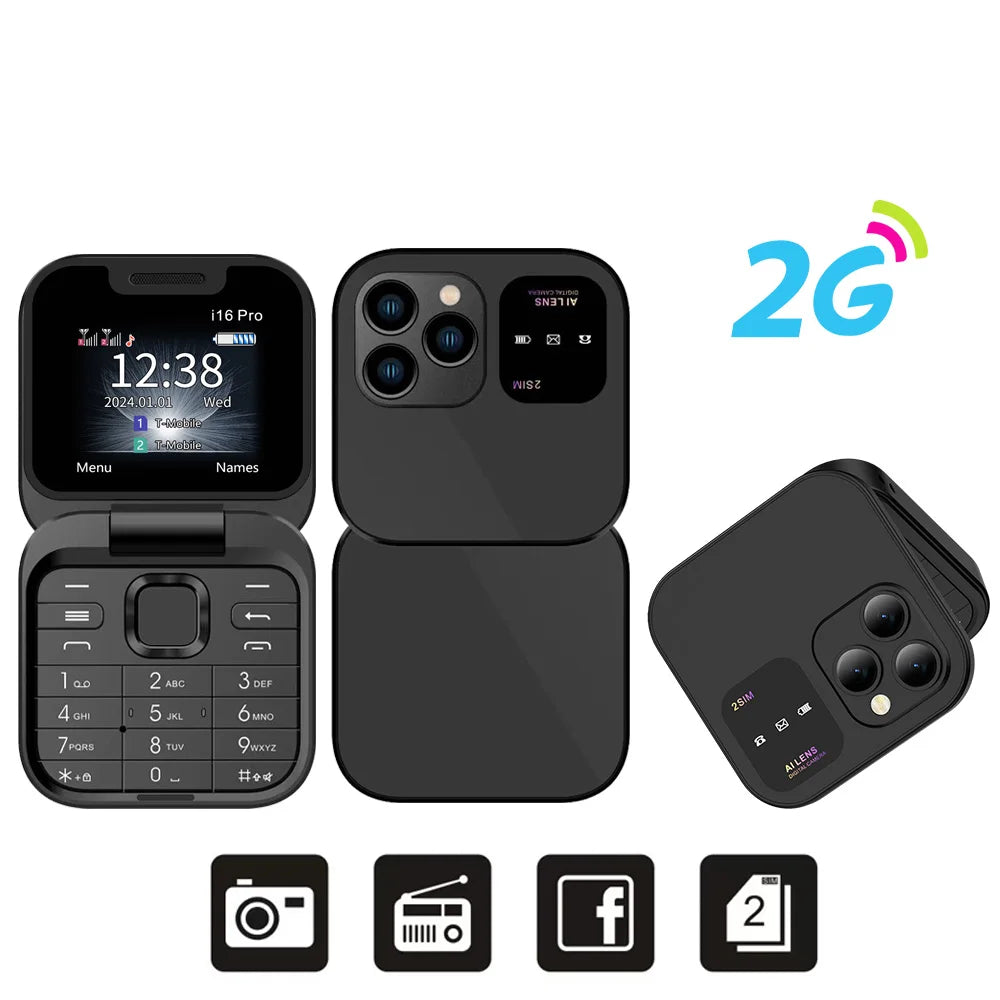 SERVO i16 PRO 2G GSM/4G LTE Foldable Mini Mobile Phone 2 SIM Card Speed Dial Magic Voice Flashlight 1.77''Screen Flip Cellphone