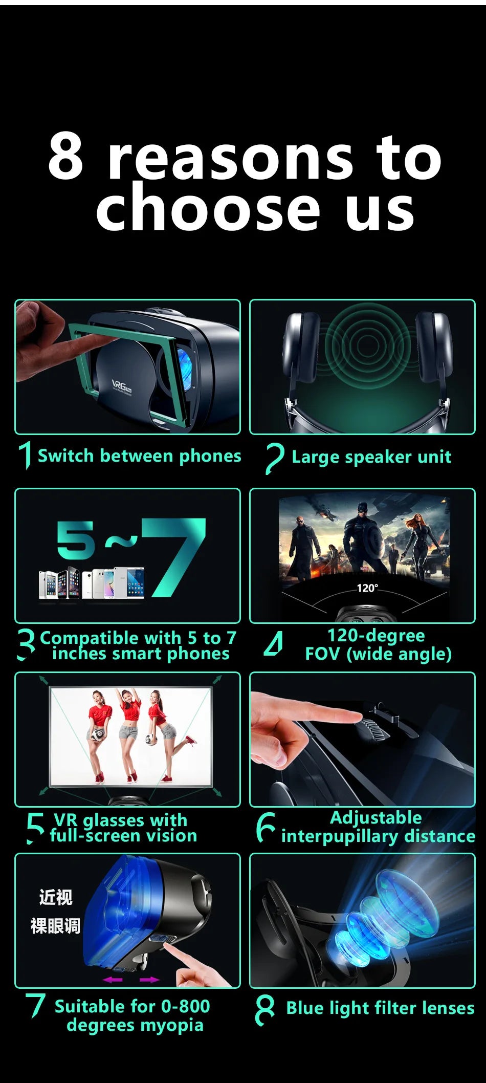 3D Virtual Reality VR Glasses For iPhone Android Smartphone Cell Mobile Phone Helmet Headset Wirth Real Lenses Goggles Devices