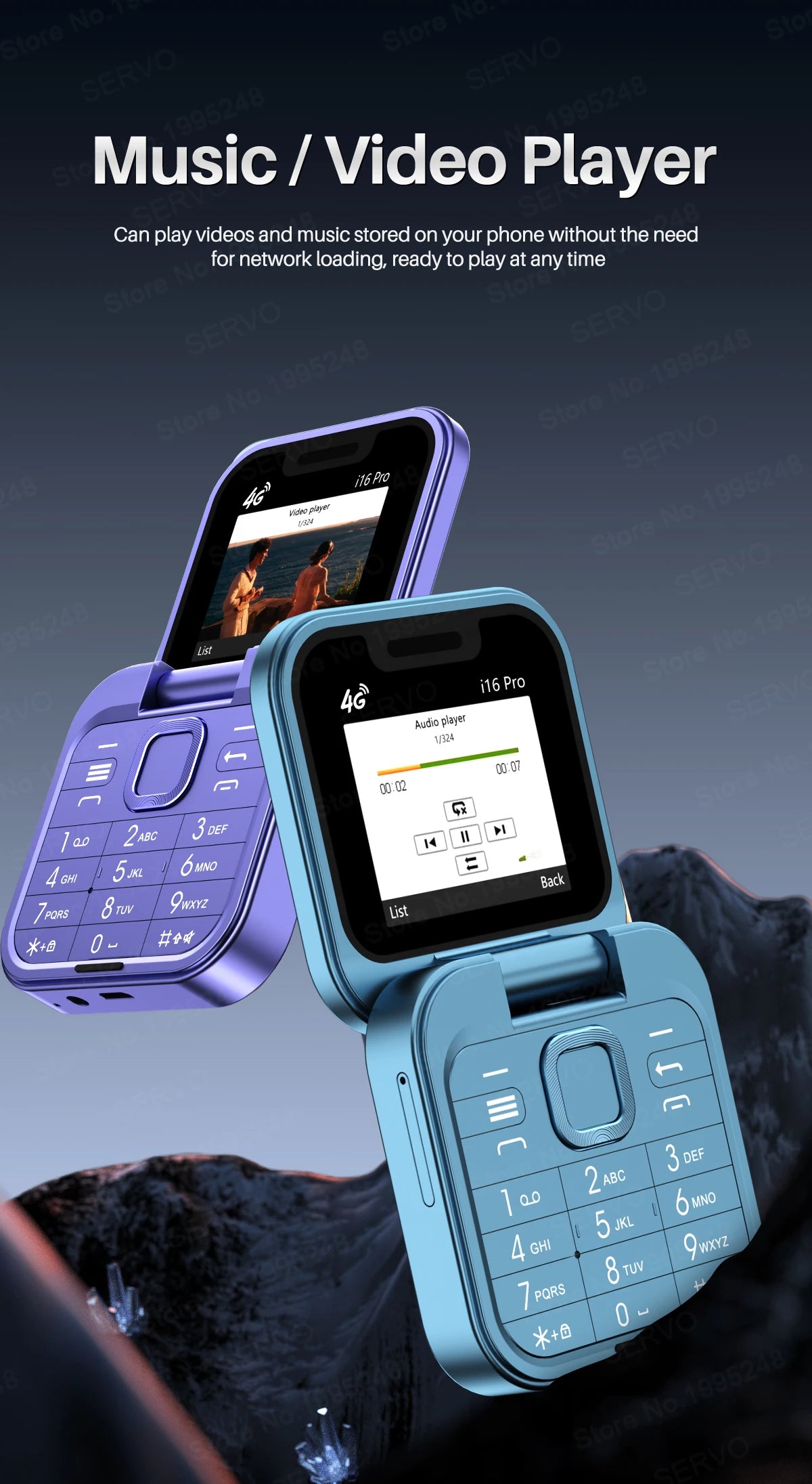 SERVO i16 PRO 2G GSM/4G LTE Foldable Mini Mobile Phone 2 SIM Card Speed Dial Magic Voice Flashlight 1.77''Screen Flip Cellphone