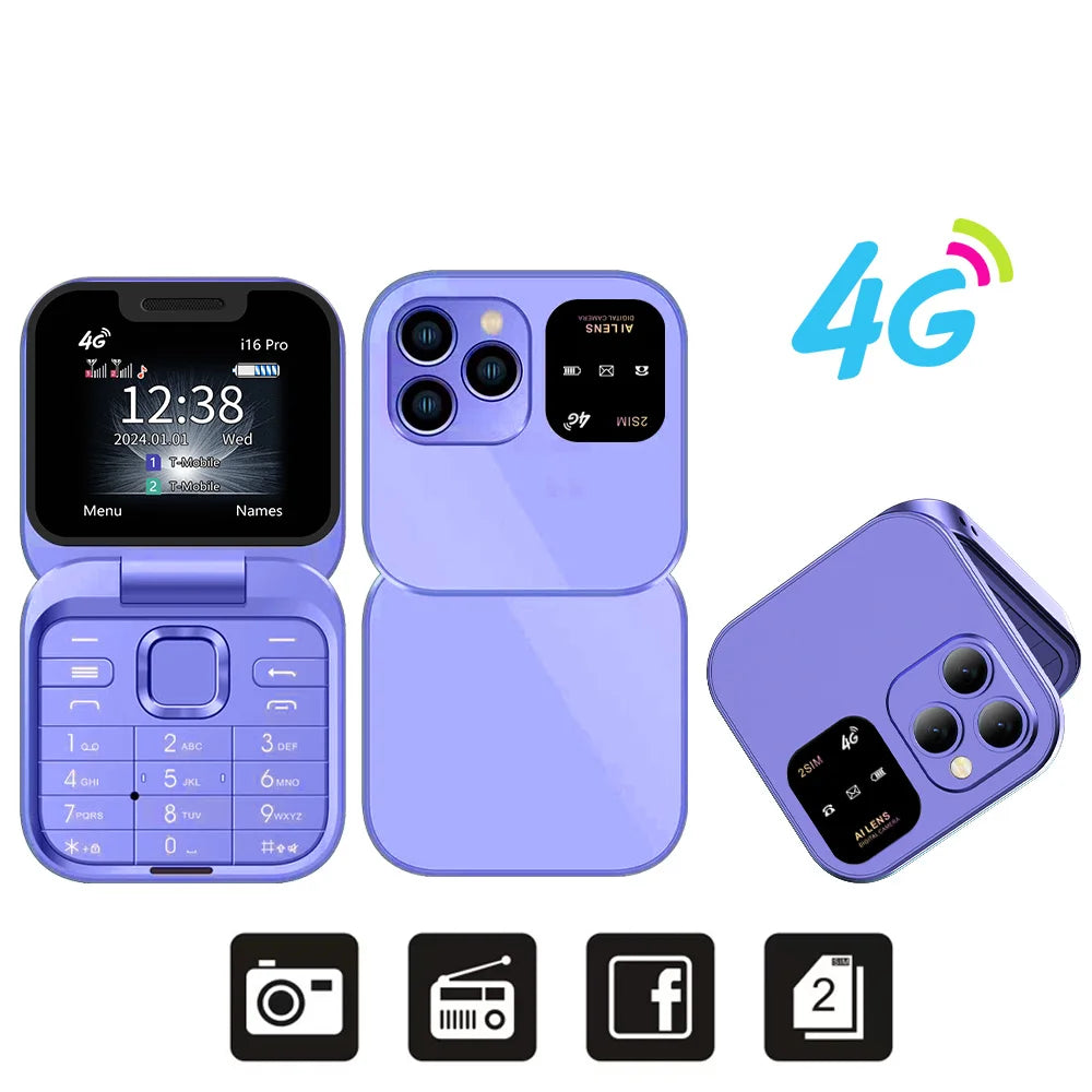 SERVO i16 PRO 2G GSM/4G LTE Foldable Mini Mobile Phone 2 SIM Card Speed Dial Magic Voice Flashlight 1.77''Screen Flip Cellphone