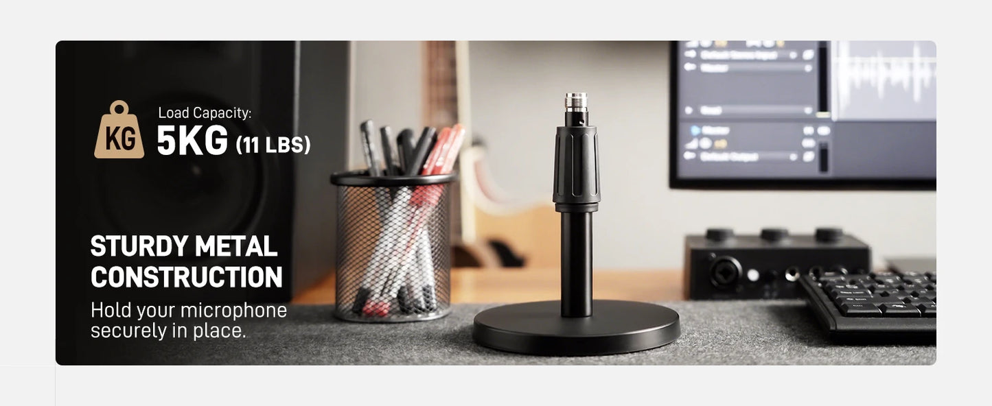 FIFINE BS1 Heavy Duty Metal Microphone Stand, Adjustable Table Mic Stand with 5/8" to 3/8" Adapter & Non-Slip Base for Recording