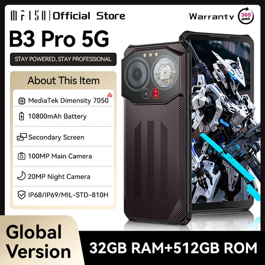 IIIF150 B3 Pro 6.6" Screen 5G Rugged Phone Android 14 Smartphone Dual Display 32GB 512GB 100MP Camera 10800mAh Ultra-Thin Phone