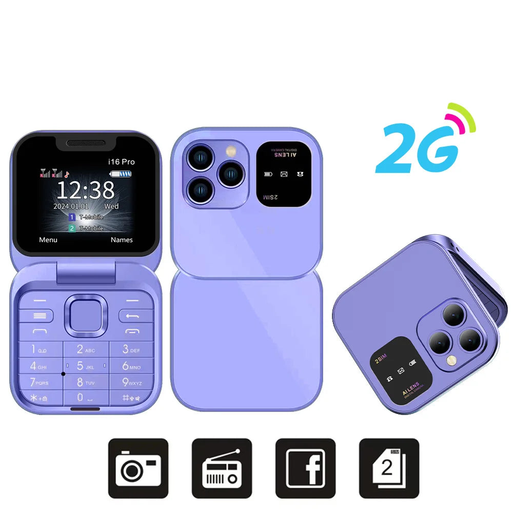 SERVO i16 PRO 2G GSM/4G LTE Foldable Mini Mobile Phone 2 SIM Card Speed Dial Magic Voice Flashlight 1.77''Screen Flip Cellphone