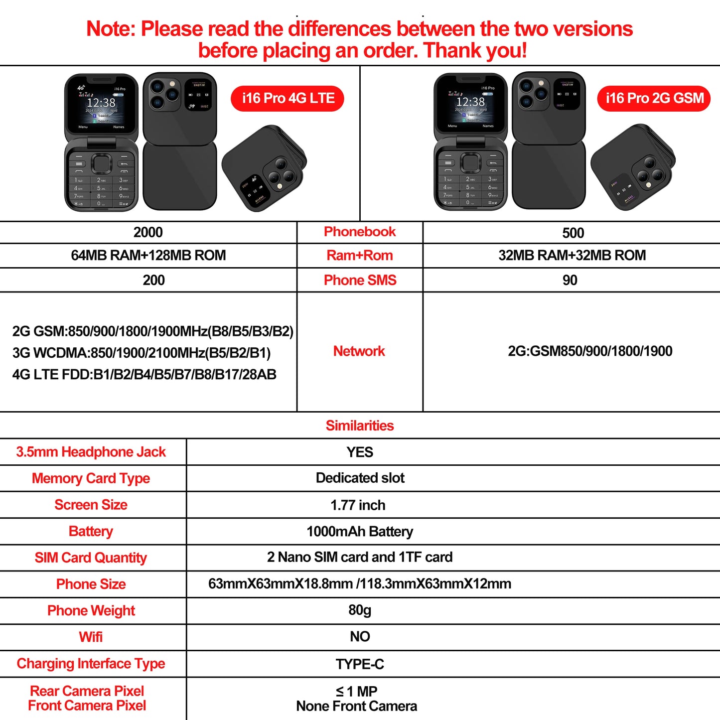 SERVO i16 PRO 2G GSM/4G LTE Foldable Mini Mobile Phone 2 SIM Card Speed Dial Magic Voice Flashlight 1.77''Screen Flip Cellphone