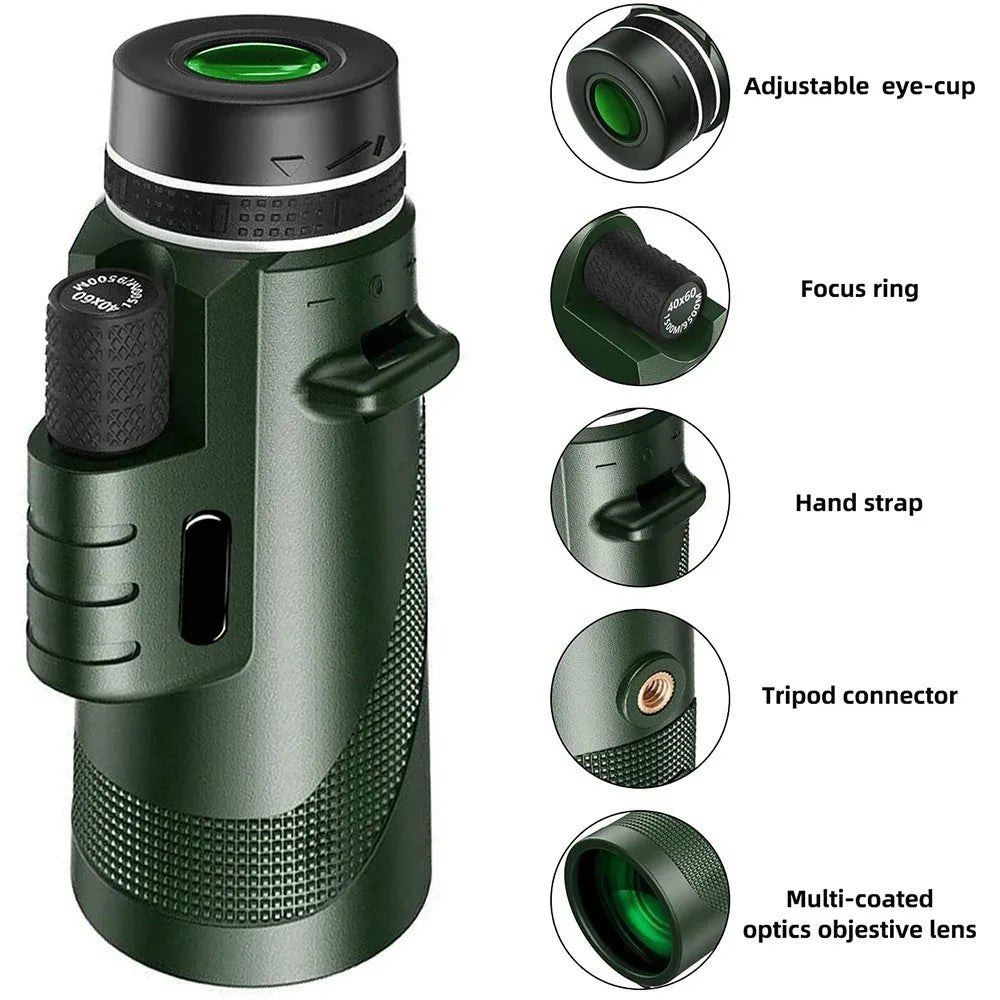 80x100 HD Monocular For Smartphone Adapter & Tripod Telescope With BAK4 Prism For Outdoor Camping ,Birdwatching, Hunting, Hiking
