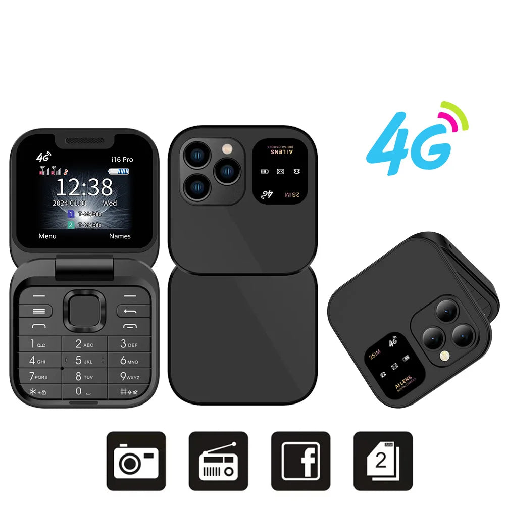 SERVO i16 PRO 2G GSM/4G LTE Foldable Mini Mobile Phone 2 SIM Card Speed Dial Magic Voice Flashlight 1.77''Screen Flip Cellphone