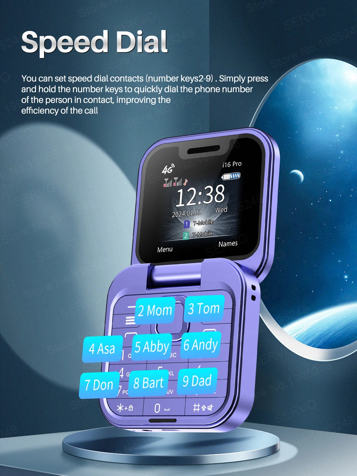 SERVO i16 PRO 2G GSM/4G LTE Foldable Mini Mobile Phone 2 SIM Card Speed Dial Magic Voice Flashlight 1.77''Screen Flip Cellphone