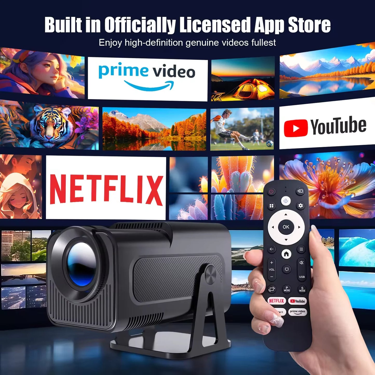 New HY320 Smart Projector 4K Full HD Android 1280*720P Dual Wifi Video Portable Outdoor Home HD LED Proyector Cine en Casa Pro