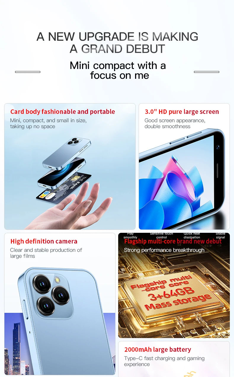 SOYES XS16 Mini 4G LTE Android10.0 Smartphone 3GB RAM 64GB ROM 3" Display 5MP Camera Dual SIM With Play Store WhatsAPP