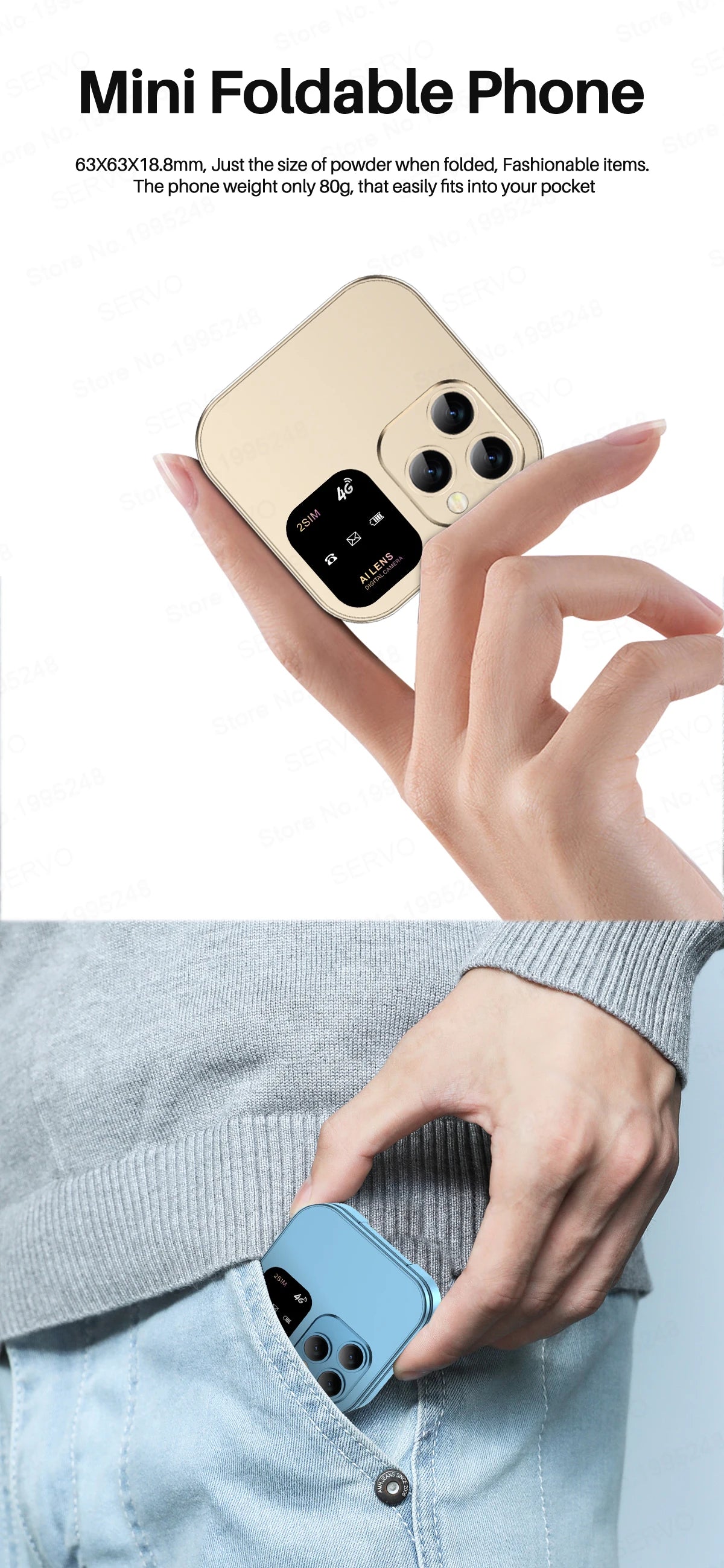 SERVO i16 PRO 2G GSM/4G LTE Foldable Mini Mobile Phone 2 SIM Card Speed Dial Magic Voice Flashlight 1.77''Screen Flip Cellphone