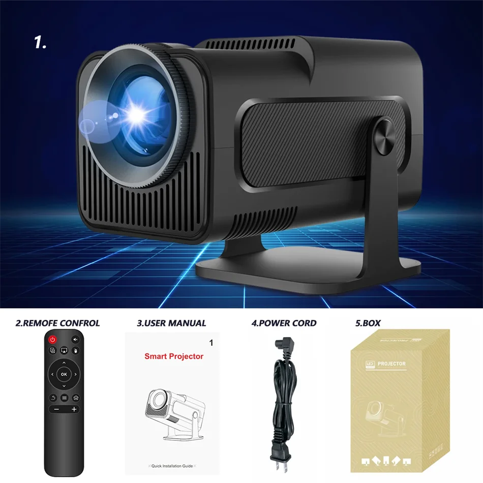 New HY320 Smart Projector 4K Full HD Android 1280*720P Dual Wifi Video Portable Outdoor Home HD LED Proyector Cine en Casa Pro