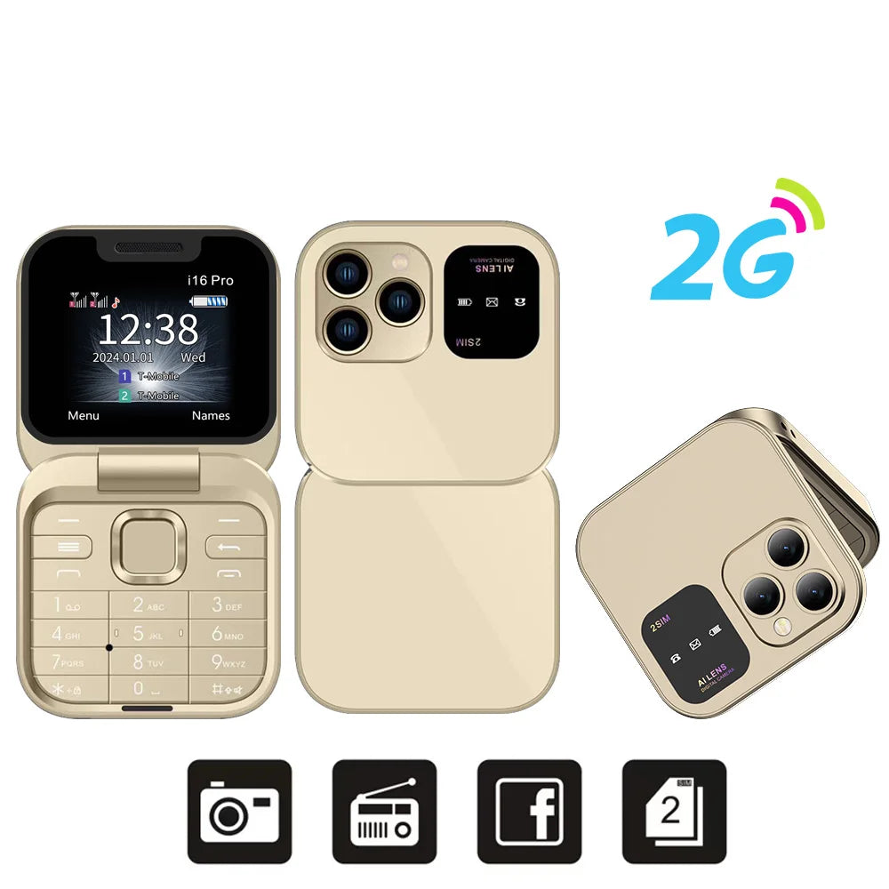 SERVO i16 PRO 2G GSM/4G LTE Foldable Mini Mobile Phone 2 SIM Card Speed Dial Magic Voice Flashlight 1.77''Screen Flip Cellphone