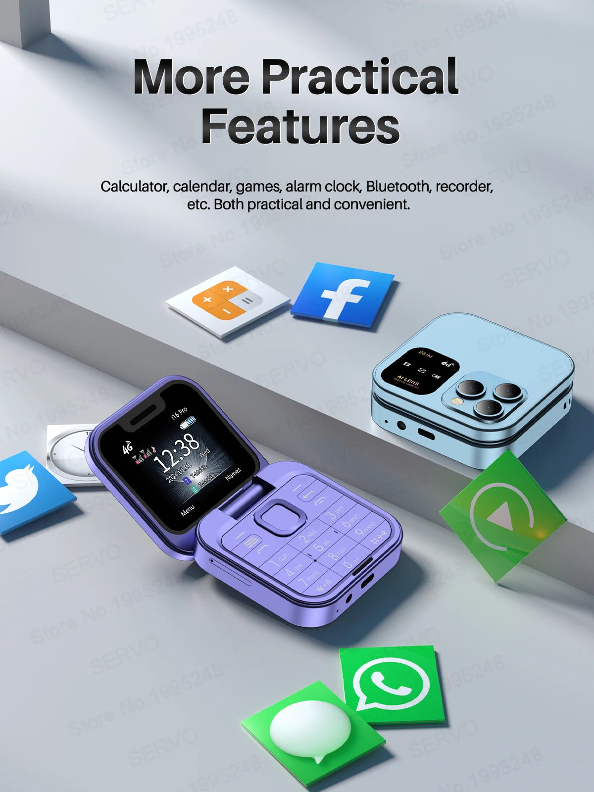 SERVO i16 PRO 2G GSM/4G LTE Foldable Mini Mobile Phone 2 SIM Card Speed Dial Magic Voice Flashlight 1.77''Screen Flip Cellphone