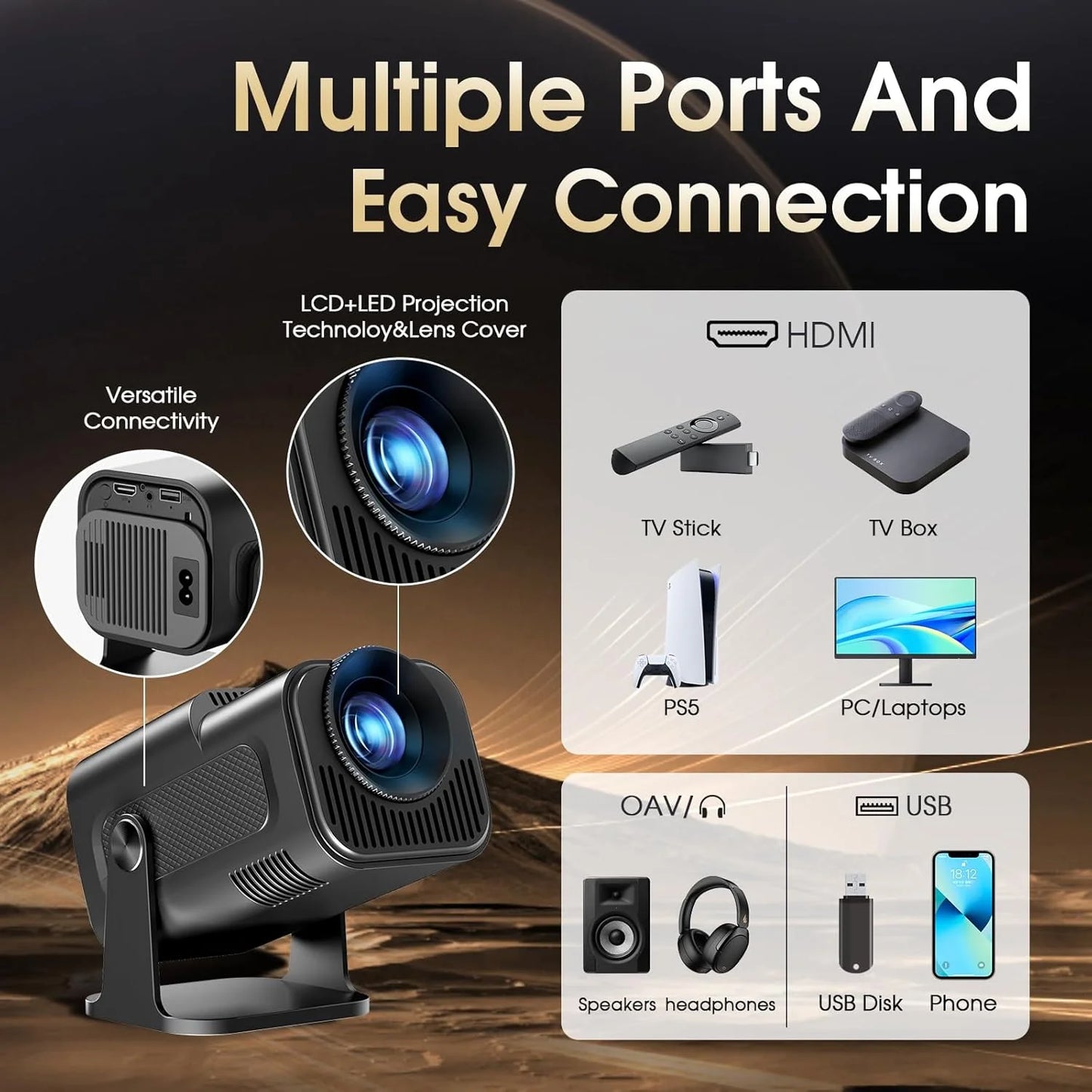 KaiAqua HY320mini Projector Android 11 390ANSI HD 4K Native 1080P Dual Wifi6 BT5.0 Cinema level Portable Projetor HY300 Upgrated