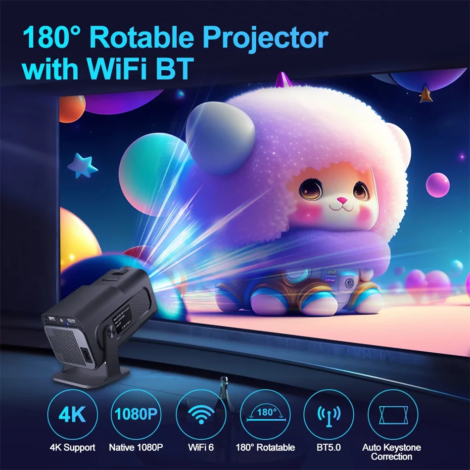 New HY320 Smart Projector 4K Full HD Android 1280*720P Dual Wifi Video Portable Outdoor Home HD LED Proyector Cine en Casa Pro