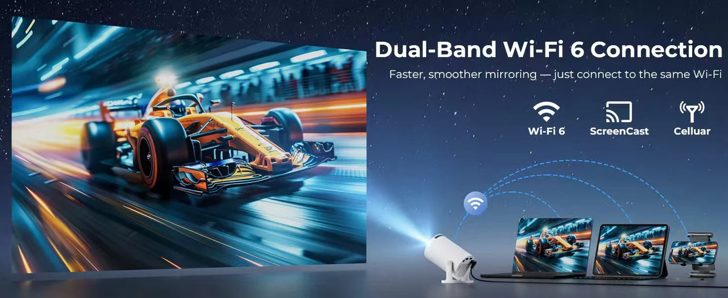 KaiAqua Projector 4K  Dual Wifi6 260 ANSI  BT5.0 1080P 1280*720P Home Cinema Outdoor portable Projetor