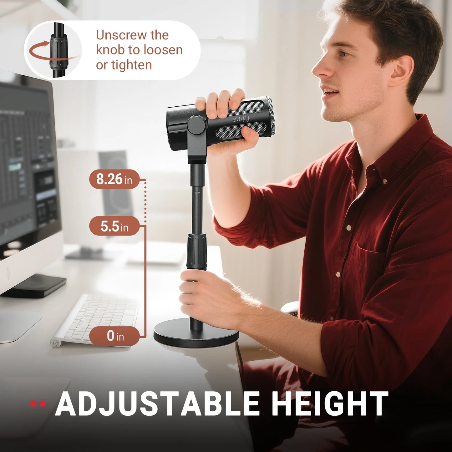 FIFINE BS1 Heavy Duty Metal Microphone Stand, Adjustable Table Mic Stand with 5/8" to 3/8" Adapter & Non-Slip Base for Recording